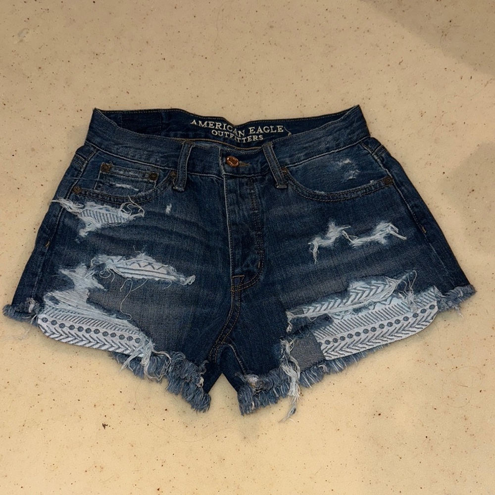 American Eagle Outfitters Blue Distressed Jean Shorts